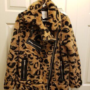 Avec Les Filles Faux Fur Leopard Moto Jacket | Size M | Chic Statement Outerwear